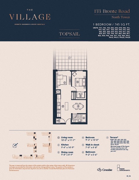 1A Floor Plan at The Village, Oakville, ON